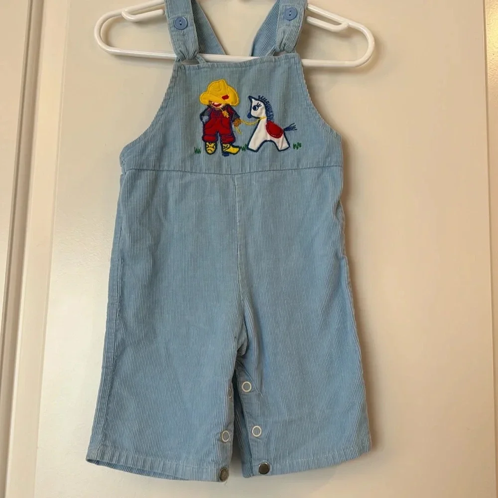Blue vintage overalls cowboy and horse size 3-6 months